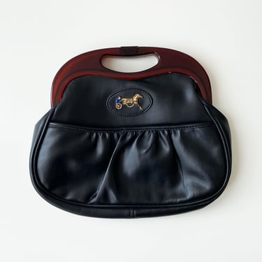 Black Leather Bag with Amber Handle
