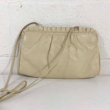 Vintage White Liz Claiborne Crossbody Purse Genuine Leather Trim 80s b