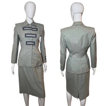 1940's Two Tone Gray Gabardine Skirt Suit Size S