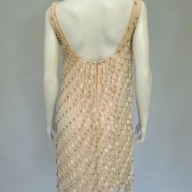 vintage 1960s beaded peach sleeveless shift party dress XS 