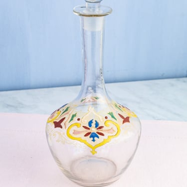 Antique French Clear Glass Enameled Decanter