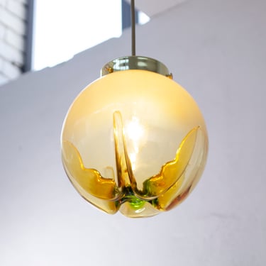 Suspension vintage amber sphere with green decoration diameter 20 cm, antique chandelier 