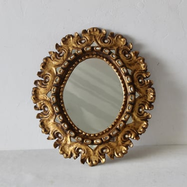 Vintage Hollywood Regency Gilded Ornate Oval Wall Mirror 