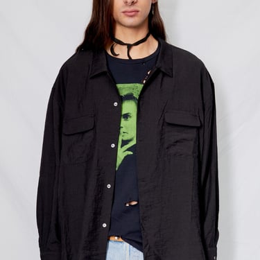 Black Stripe Rayon Crop Pocket Shirt
