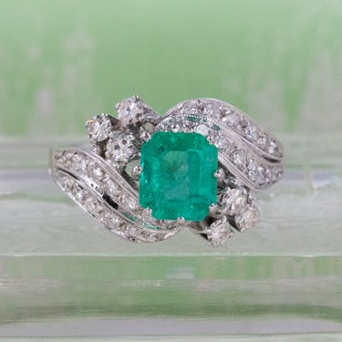 Midcentury Colombian Emerald &amp; Diamond Ring