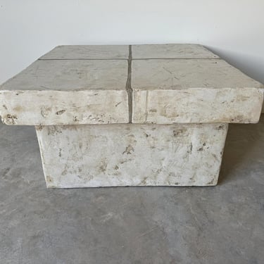 80's Vintage  Organic  Modern Art Handmade Brutalist - Style  Faux Concrete Finish Composite Plaster Coffee Table 