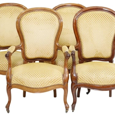 Antique Arm Chairs Fauteuils, French Louis Phillipe Period Walnut, 4, 1800s!