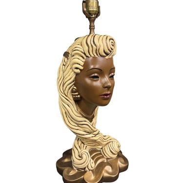 Mid-Century Female Bust Chalkware Lamp 