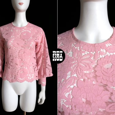 Vintage Inspired Pink Lace Bishop Sleeve Blouse 