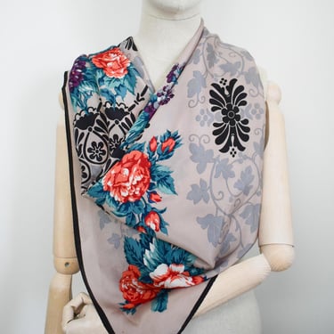 1980s Diane von Furstenberg Floral Silk Scarf 