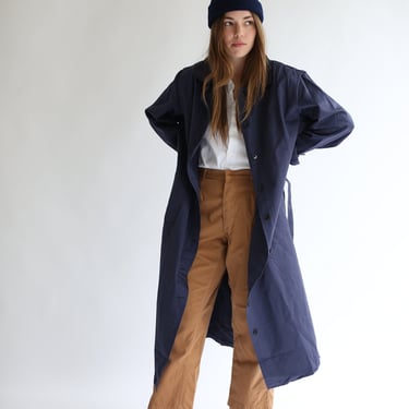 Vintage Navy Blue Trench Coat | Belted Duster Jacket | Made in Italy | M L 