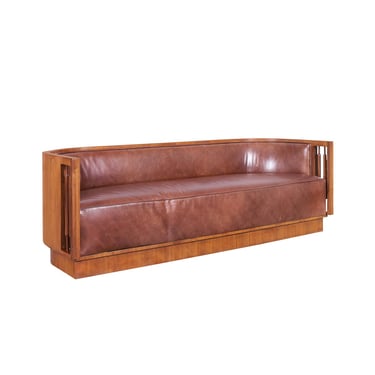 European Art Deco Leather and Walnut Sofa