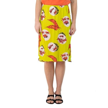 Morphew Collection Neon Yellow & Orange Palm Tree Novelty Print Cold Rayon Bias Skirt Master Medium 