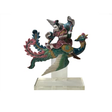 Chinese Vintage Color Ceramic Warrior Riding Phoenix Figure Display Art ws3991E 