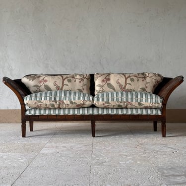 Signed Caned Austrian Settee Circa 1793 Upholstered in Soane & Colefax & Fowler Stripe