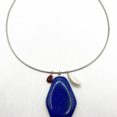 Ruby, Lapis &amp; Pearl Sterling Necklace