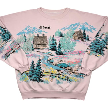 Vintage 1989 Colorado Nature & Outdoors All Over Print Cottage Core Style Destination/Souvenir Style Crewneck Sweatshirt Pullover Size Large 