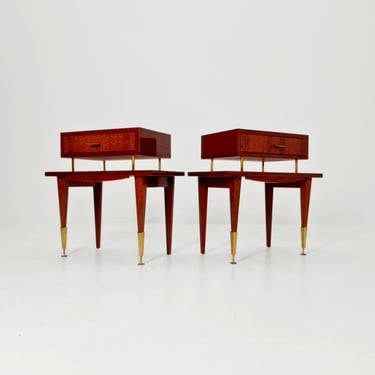 Rare Mid century German Mahogany side tables/ Bedside tables/ Nightstands, , 1970s, set of 2 