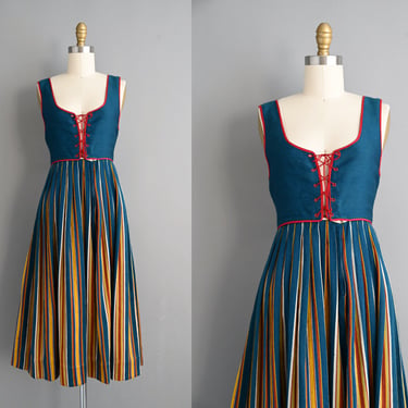 vintage 1960s wool stripe dirndl dress - Small 