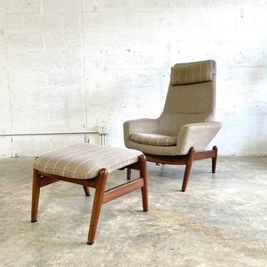 I.B. Kofod Larsen Highback Recliner Lounge Chair and Ottoman 