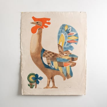 Vintage Abram Krol Listed Artist Modernist Rooster Limited Edition Lithograph Pencil Signed by Artist - Mid Century 