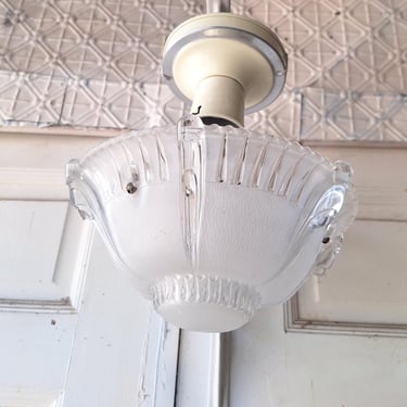 Vintage Bowl Shade Three Chain Art Deco Light, Semi Flush Antique Light Shade, Etched Glass Vintage Shade, Architectural Salvage 062604 