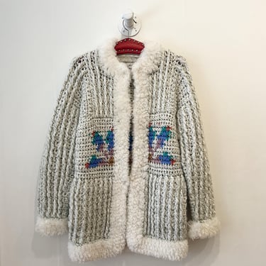 1980s Fluffy Fringed Knit Sweater Coat 