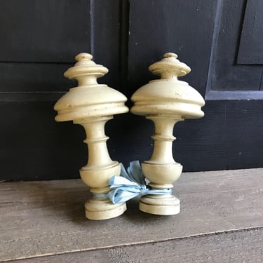 French Painted Wood Finial, Turned Wood, Curtain Rod Ends, Tie Backs, Chateau Decor 