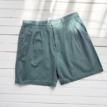 high waisted shorts 90s vintage dark green khaki cotton pleated trouser shorts 