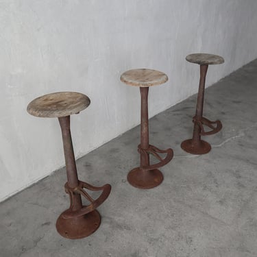 Set of 3 Antique Industrial Swivel Barstools 
