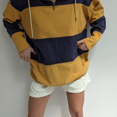 Vintage Wide Striped Zip Henley Sweatshirt