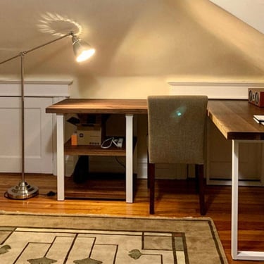 Walnut L shaped desk with shelves. Modern office desk. Solid wood desk. Executive desk. Dark wood desk. Hardwood desk. Walnut Table. 