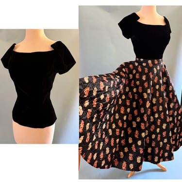 Very Cool 1950's Two Piece Circle Skirt and Blouse set by Designer  