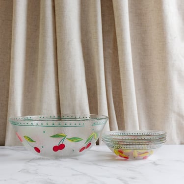 midcentury french "cerises" arcoroc serving bowl with fruit bowls