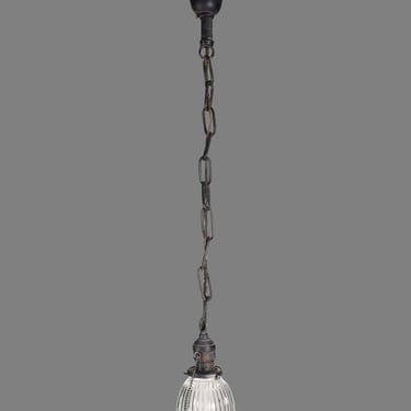 Antique Traditional Ribbed Glass Shade Steel Down Pendant Light