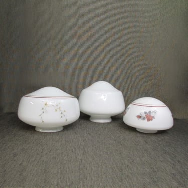 Vintage Milk Glass School House Lamp Shade Globe - Your Choice - Apple Blossoms - Red Roses - Classic White - Mid Century 