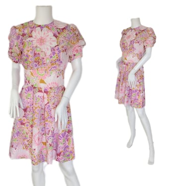 1960's Pick Floral Flower Power Short Dress I Sz Med 