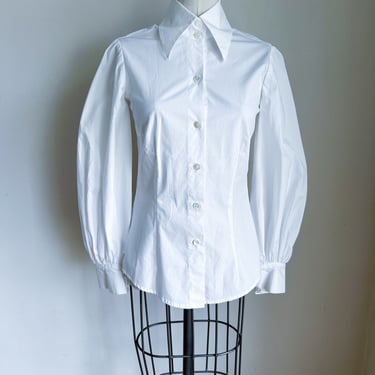 Vintage 90s 2000s Trina Turk White Puff Sleeve Shirt / XS 
