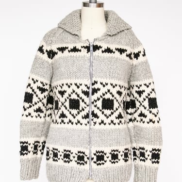 1960s Sweater Cowichan Zip Cardigan Wool Knit S 