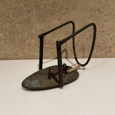 Style of Karl Hagenauer Candle Holder Patinated Bronze Braided Rope Brutalism 1960s 