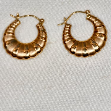 14K Yellow Gold Croissant Hoop Earrings Twisted Hoop Polish & Satin Finish Texture Puff Hoop Earring Gift for Her Unisex Hoop Earrings RARE 