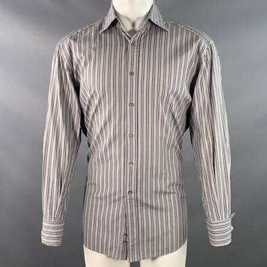 GUCCI Size S Grey Charcoal White Stripe Cotton French Cuffs Long Sleeve Shirt