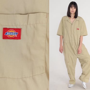 Tan Dickies Coveralls Y2k Jumpsuit Pants Workwear One Piece Work Wear Short Sleeve Khaki Boilersuit Utility Vintage 00s Men's Extra Large xl 