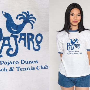 80s Ringer Tee Shirt Pajaro Dunes Beach and Tennis Club T Shirt California Shirt 1980s TShirt Retro Graphic Vintage White Small Medium 