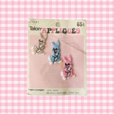 Vintage Bunny Patches - Pastel Mini Rabbit Applique Emblems - 70s 1970s Sew On Patch Set 