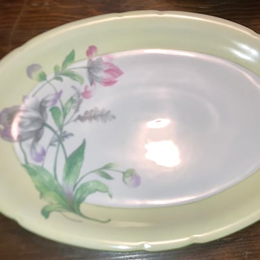 1920s Oval Platter Czechoslovakia Antique~ Chiffon Yellow w/Pastel Flowers~ Large serving tray, hand-painted porcelain fine china 