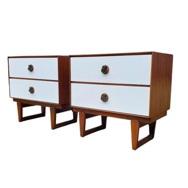 Free Shipping Within Continental US - Vintage Mid Century Modern  2 Drawer End Table Set Walnut Wood Spade Metal Hardware 
