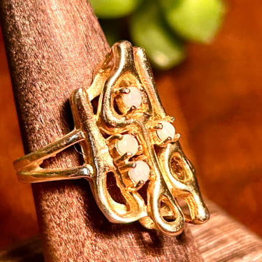 18k HGE Espo Ring Joseph Esposito Faux Opal Brutalist Gold Plated Retro Jewelry Gift Modern Brutalist Modernist Gold Nugget 