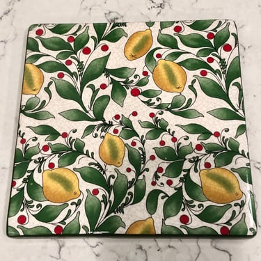 Vintage Pacific Rim Square Ceramic Hot Plate Green Lemon Leaf Pattern by LeChalet