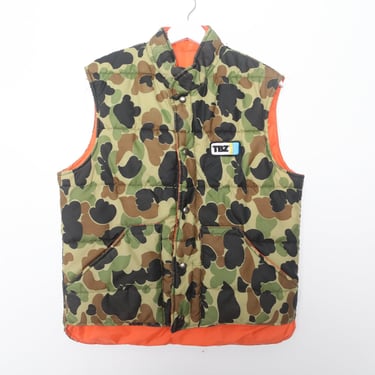 Vintage PUFFY CAMO VEST orange lined camouflage vest ----size medium 